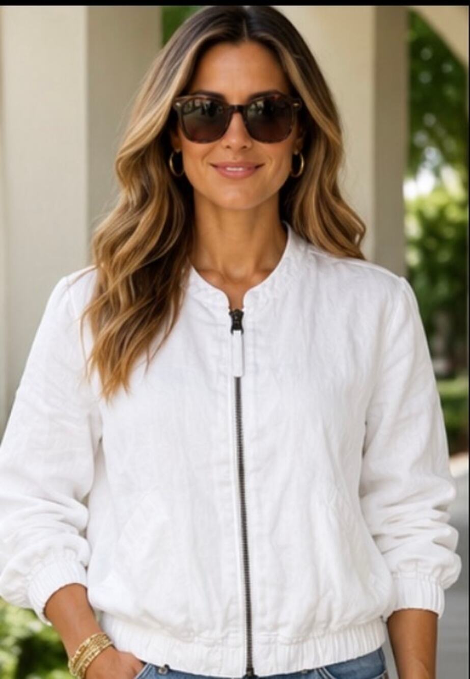 Joie White Linen Lyocell Bomber Jacket, Lightweight Lined, Women's Large, NWT